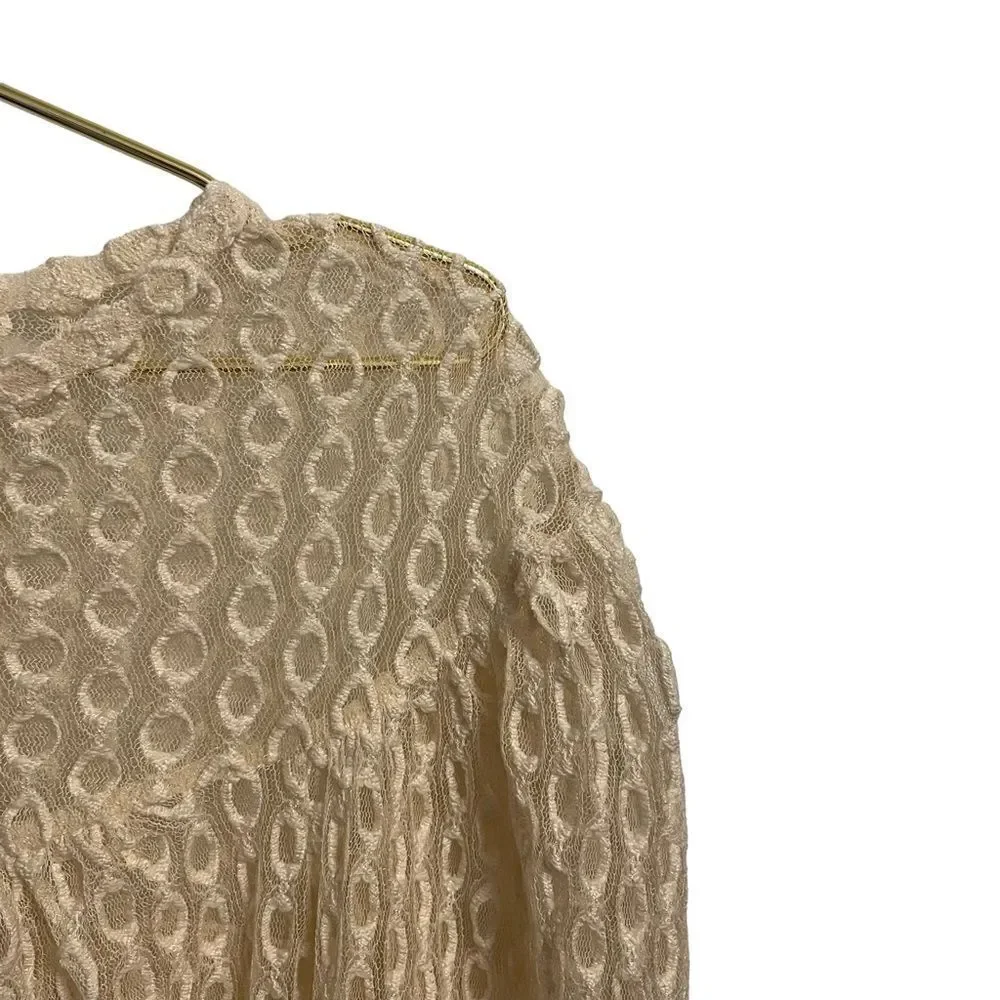 Zara Cream Embroidered Scoop Neck Puff Sleeve Blouse Shear Size MED